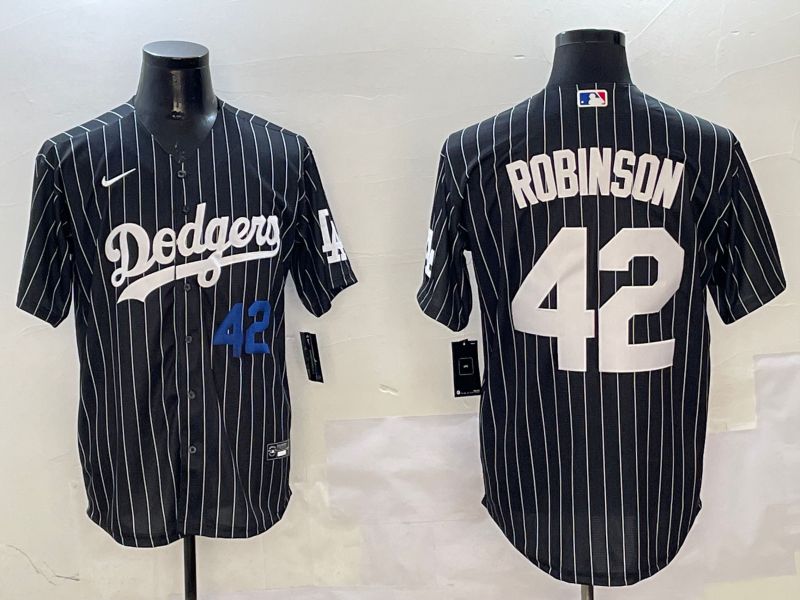 Men Los Angeles Dodgers 42 Robinson Black Stripe Jointly Name 2025 Nike MLB Jersey style 9
